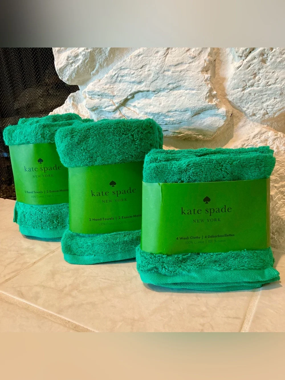 NWT and packaging Kate Spade 100% cotton plush emerald green bath bundle